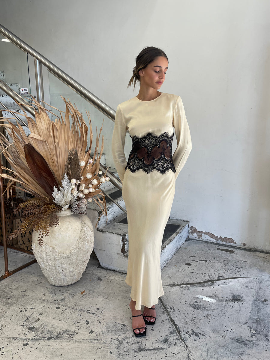 VISIONS LACE TRIM LS MAXI DRESS (FINAL SALE) – Azalia Boutique
