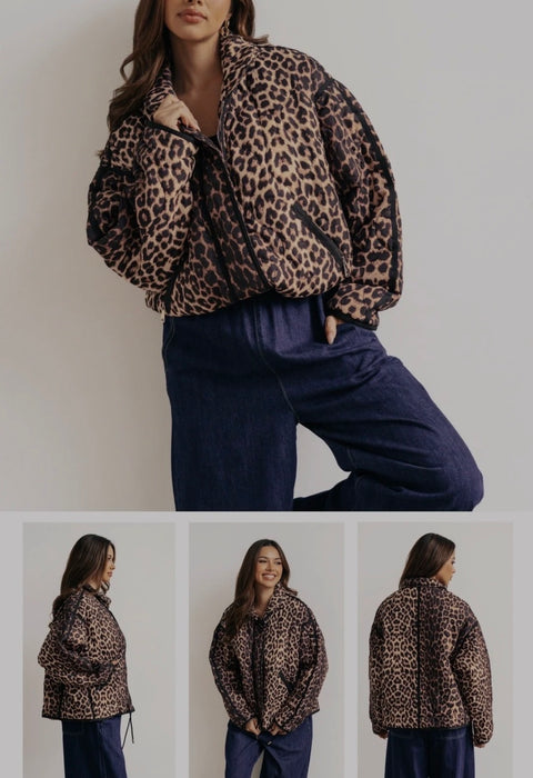 LUNA QUILTED PUFFER JACKET - LEOPARD