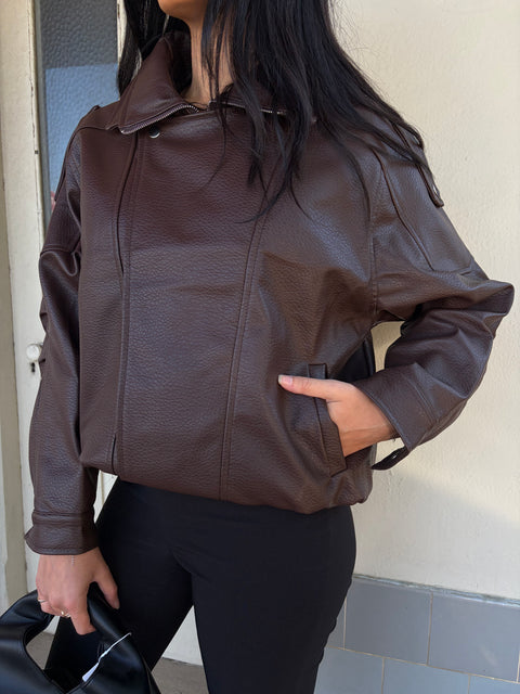 Anja Faux Leather Bomber