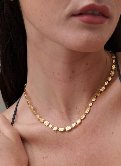 Hammered plate 18k gold plated necklace