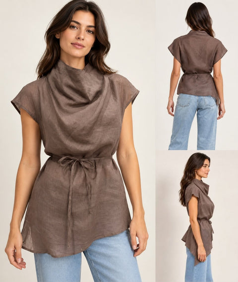 Sienna Cowl Neck Tie Waist Top