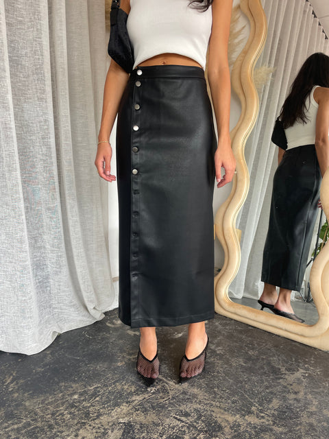 Birdie Vegan Leather Button up Skirt