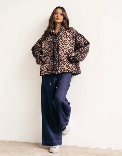 LUNA QUILTED PUFFER JACKET - LEOPARD