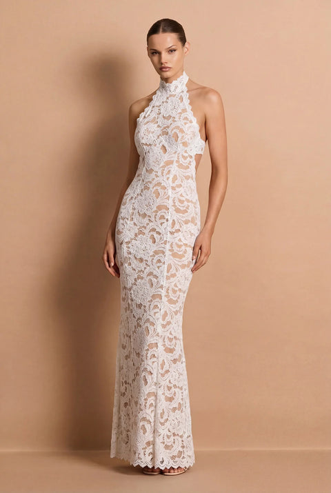 Delphine Lace Halter Gown
