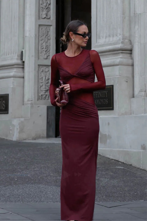 Auguste Long Sleeve Mesh Jersey Maxi Dress