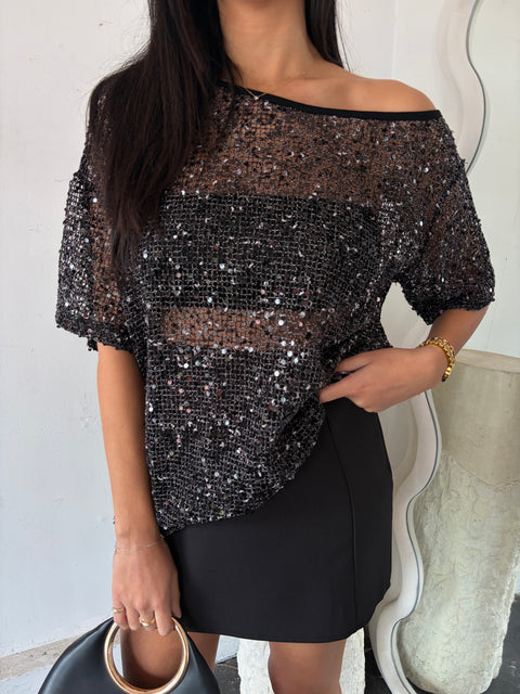 Lumiere Sequin Off Shoulder Tee