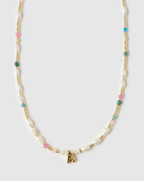 Beaded Gemstone and Pearl Initial Necklace