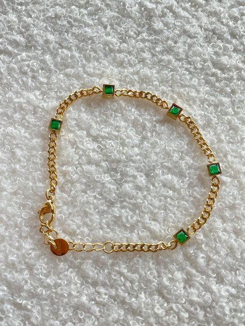 Green Square Chain Bracelet
