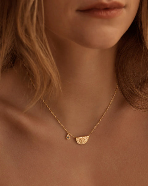 Lotus Birthstone Necklace - December Blue Topaz