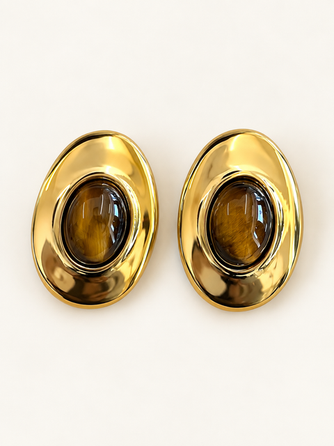 Nora Oval Tigers Eye Earrings