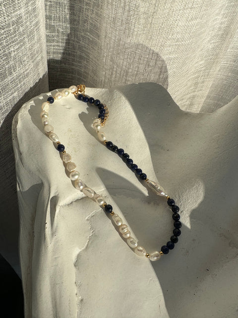 Gemstone and Small Pearl Necklace