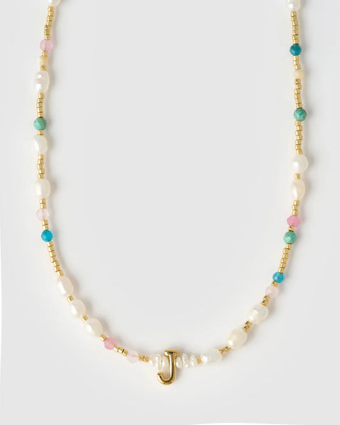 Beaded Gemstone and Pearl Initial Necklace