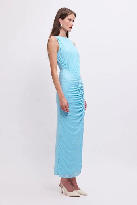 Katy Ruched Cut-Out Mesh Midi Dress