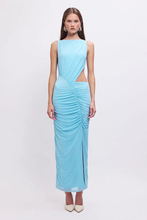 Katy Ruched Cut-Out Mesh Midi Dress