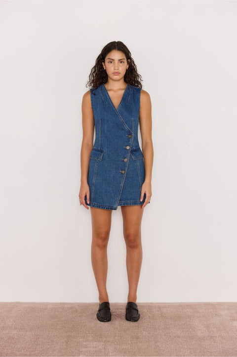 NORA DENIM WRAP MINI DRESS
