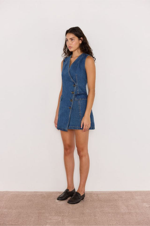 NORA DENIM WRAP MINI DRESS