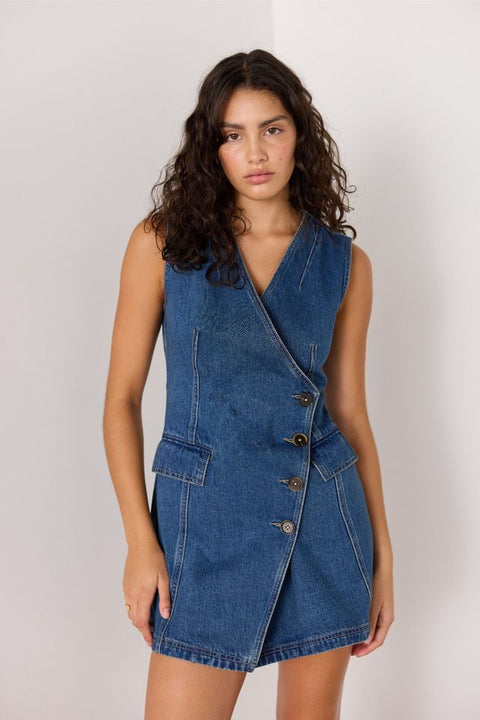 NORA DENIM WRAP MINI DRESS