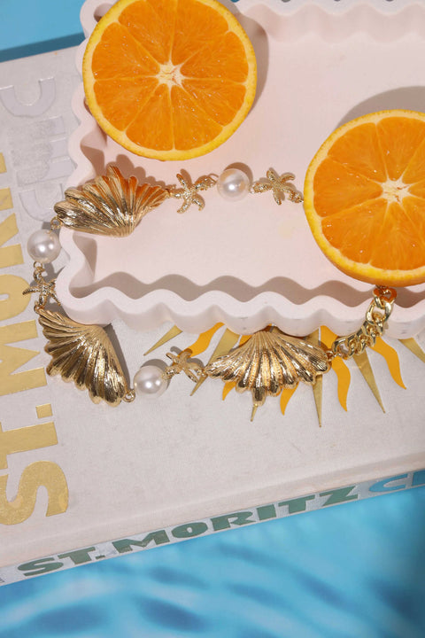 Just Shucked Necklace in Gold and Faux Pearl