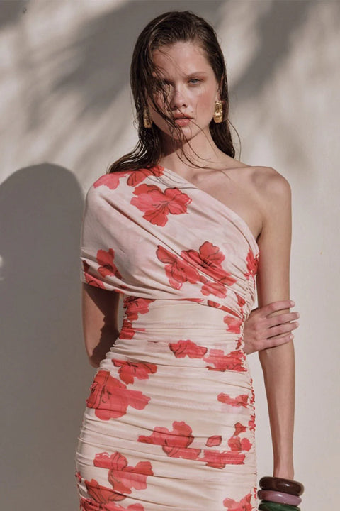 Suzie One-Shoulder Floral Mesh Maxi Dress