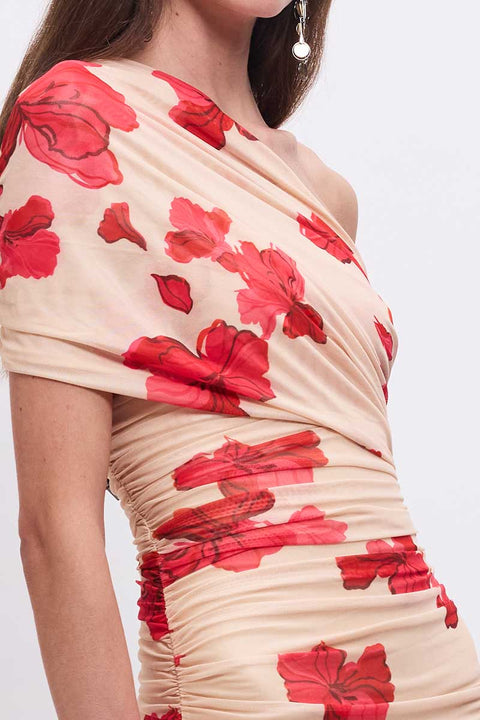 Suzie One-Shoulder Floral Mesh Maxi Dress